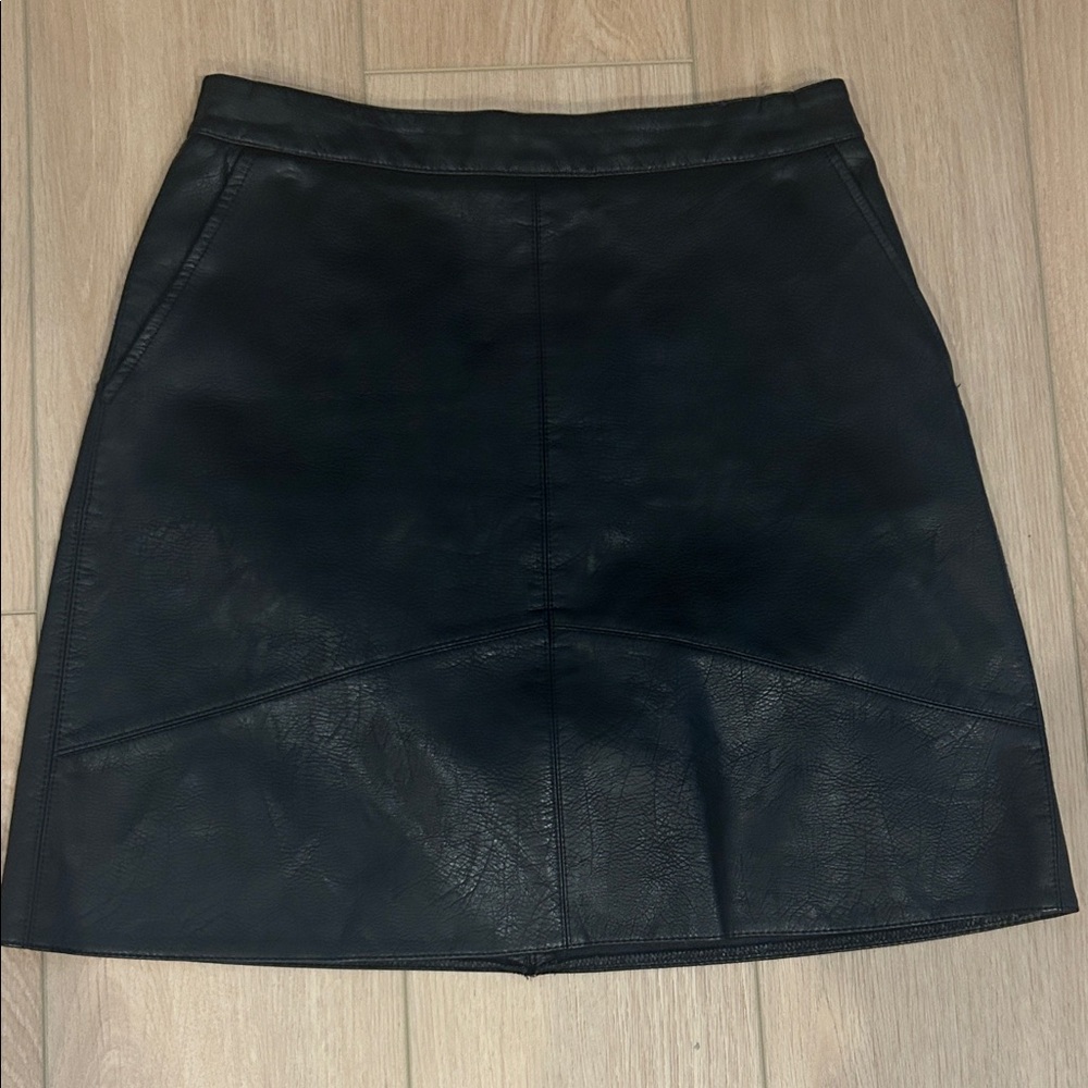 Zara Black Faux Leather A-Line Mini Skirt